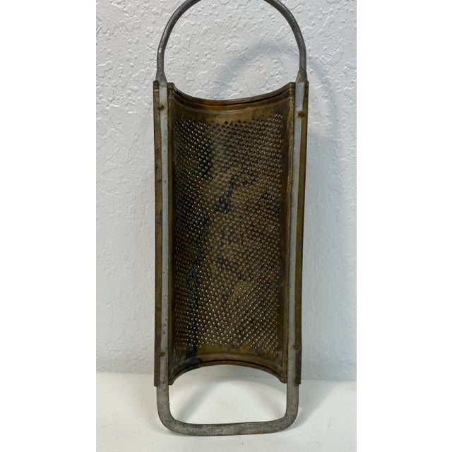 Gigantic Vintage Brass Double Handled Half Round Kitchen Grater From Germany For Sale - Image 4 of 10