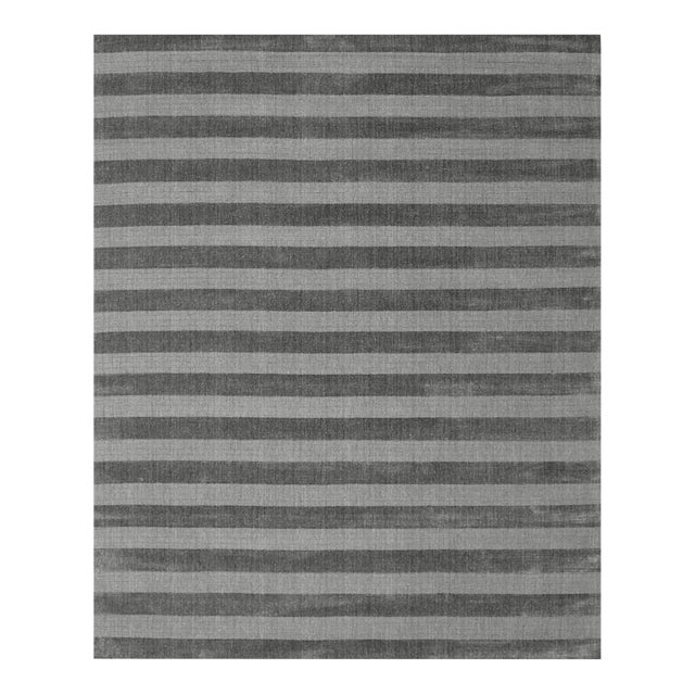 9x12 Yara Alluring Gray Stripe Geometric Modern Handmade Wool Carpet Rug For Sale