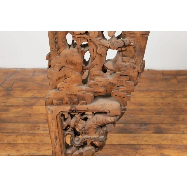 Chinese Chinese Shanxi 1840s Hand Carved Wooden Corbel with Deities Mounted on Base For Sale - Image 3 of 13