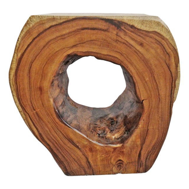 Organic Modern Monkey Pod Wood Side Table For Sale