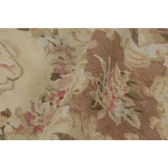 Textile Rug & Kilim’s Aubusson Style Rug in Beige-Brown With Floral Medallions For Sale - Image 7 of 8