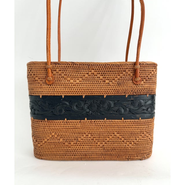 Boho Chic Handwoven Vintage Lomboc Rattan Basket Bag For Sale - Image 3 of 10
