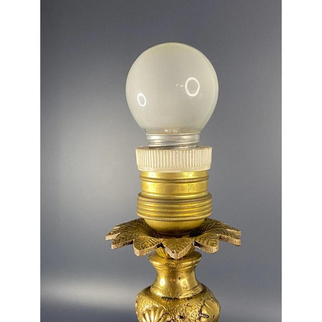 Gold Vintage Italian Brass and Porcelain Table Lamp with Hand-Painted Flowers from Capodimonte For Sale - Image 8 of 11