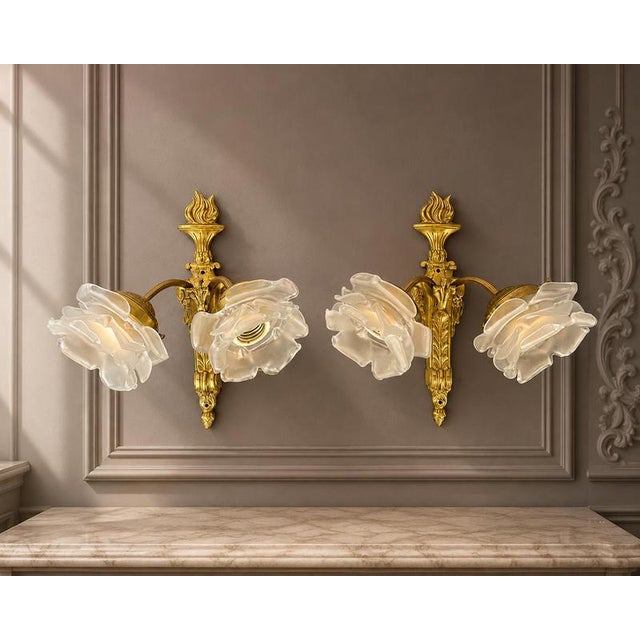 Vintage French Ornate Glass Double Arm Wall Sconces, Set of 2 For Sale - Image 11 of 11