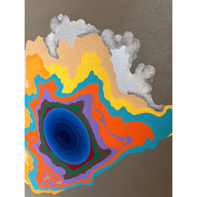 Blue Vintage Original Framed Abstract Psychedelic Pop Art Acrylic Painting For Sale - Image 8 of 9