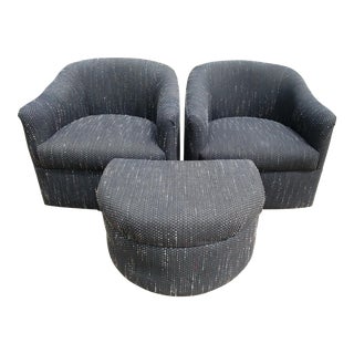 1980s Vintage Drexel Contemporary Classics Barrel Chairs & Ottoman- 3 Pieces For Sale