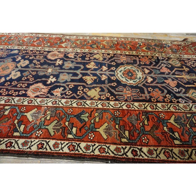 1880s Blue Navy Geometric Antique Nw Persian Rug 3'6"x 15'0" Knotted Wool Carpet For Sale In New York - Image 6 of 13
