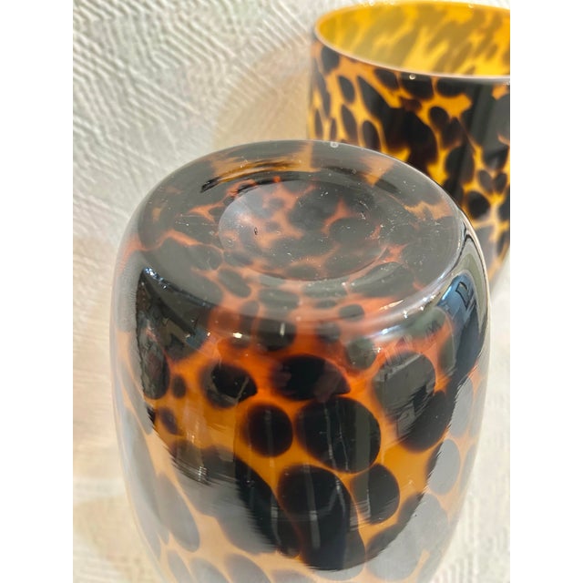 Glass Early 21st Century Tortoise Shell or Leopard Layered Glass 12” Vases - A Pair For Sale - Image 7 of 7