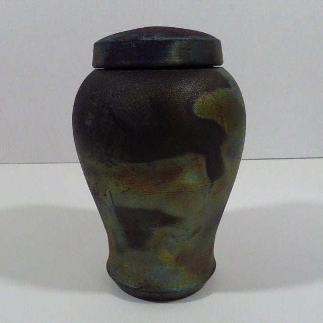 Ceramic Ceramic Raku Glazed Lidded Jar For Sale - Image 7 of 9