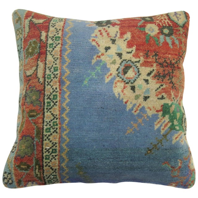 Pillow made from a blue vintage Turkish rug. 17'' x 17''