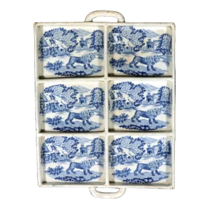 Large Pearlware Blue Printed Tray With the Angry Lion Pattern