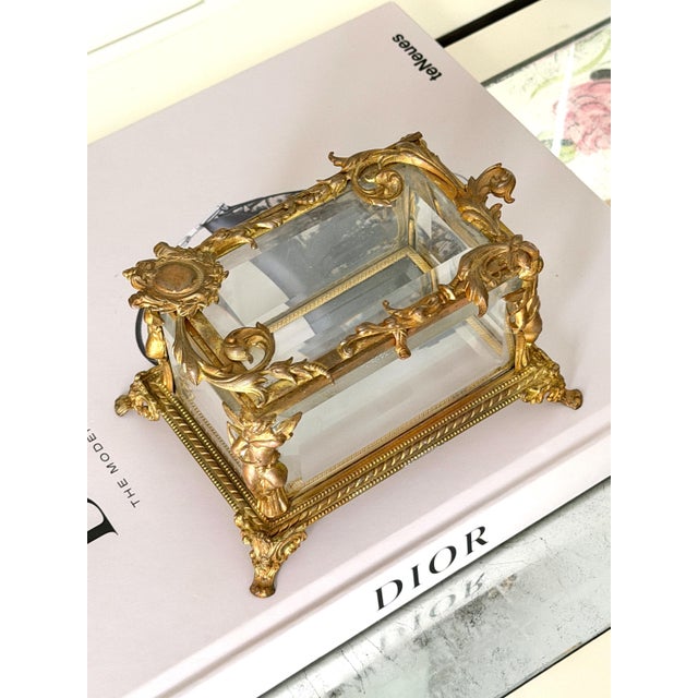 Vintage or Antique French or French Style Jewelry Casket Box With Brass/Bronze Cherub Mount 5.5"x 3.75"x3 5/8" For Sale - Image 10 of 14