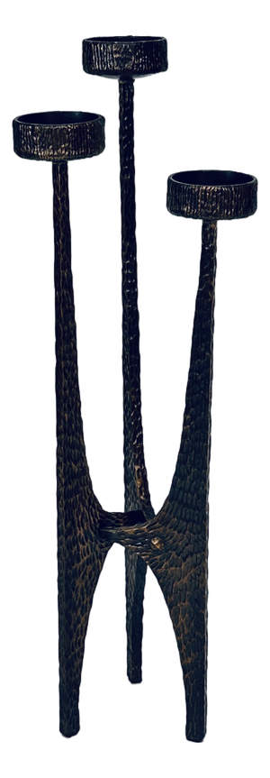 Large Brutalist Metal Art Candleholder in Hammered and Wrought Iron with Bronze-Plated Finish, Germany, 1960s