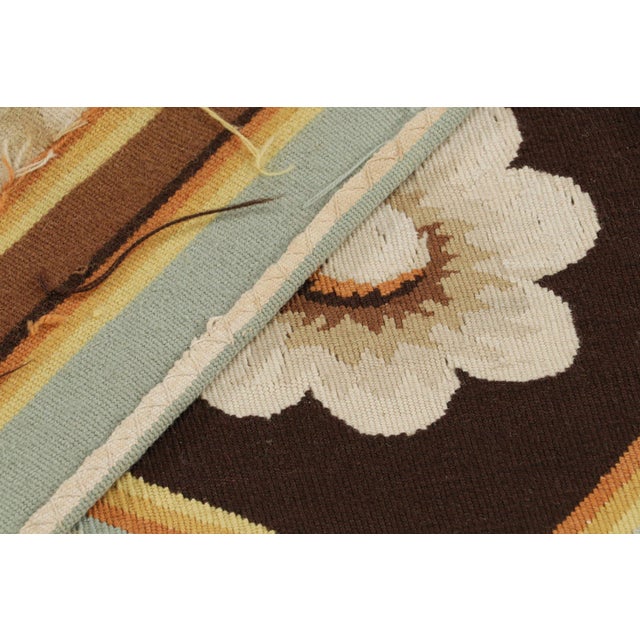 Textile 2010s Rug & Kilim’s 18th Century Aubusson Style Flatweave Runner in Brown and Blue With White Floral Patterns For Sale - Image 7 of 7