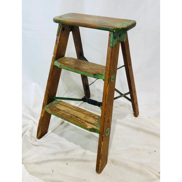 Early 20th Century Early 20th Century Antique Wooden Step Stool Table For Sale - Image 5 of 13