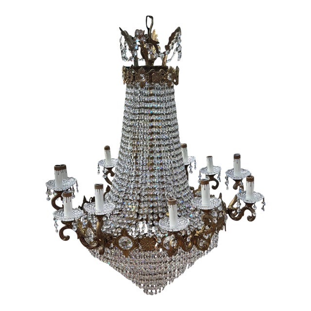 Antique Italian Empire Bronze and Crystal Chandelier For Sale