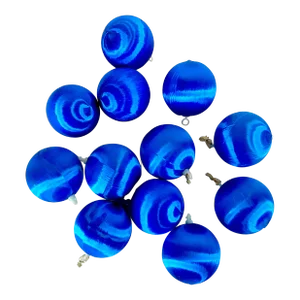1970s Vintage Americana Silk Wrapped Christmas Ornaments - Set of 12, Electric Blue