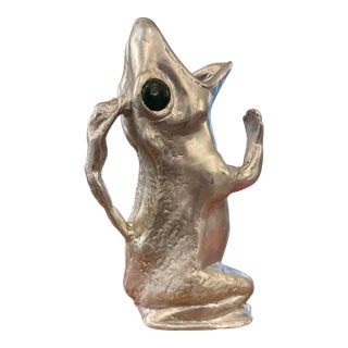 Stamped Authentic- Vintage 1979 Arthur Court Aluminum Frog Pitcher With Jade Green Eyes For Sale