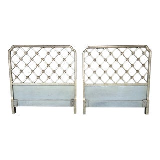 1940s Schmieg and Kotzian Pale Gold Gilt Solid Wood Hand Carved Twin Lattice and Rosette Headboards - a Pair For Sale