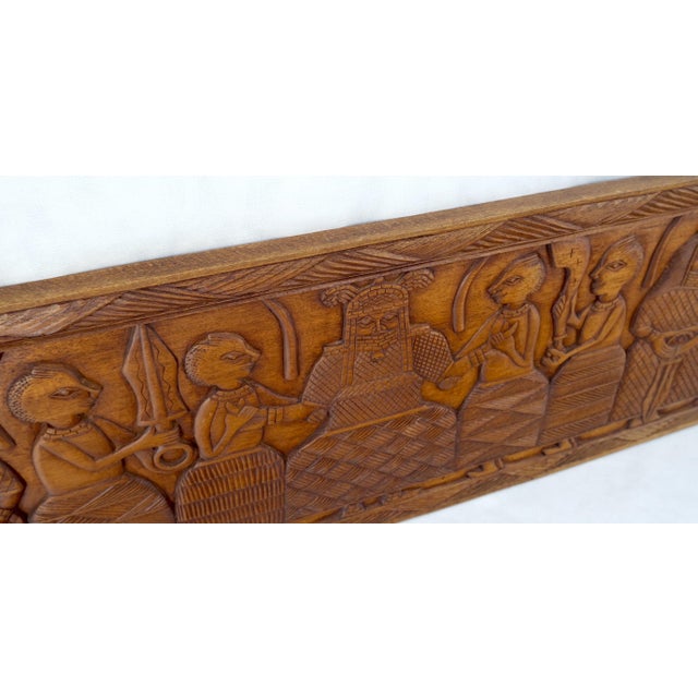 Carved Solid Teak Long Rectangle Wall Plaque Relief Sculpture Depicting Villager For Sale - Image 10 of 14