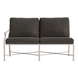 Brown Jordan Venetian Left Arm Loveseat, Dove frame with Fusion Charcoal fabric For Sale