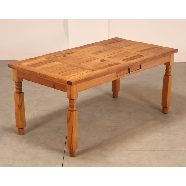 Quality Rustic Pine Plank-Top Dining or Work Table with Single Drawer
