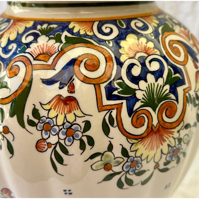 Wood Boho Chic Hand Painted Floral Ginger Jar Table Lamp For Sale - Image 7 of 8