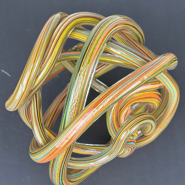 Abstract Large Zanetti Style Murano Glass Multi-Color Striped Twisted and Knotted Rope Sculpture For Sale - Image 3 of 13