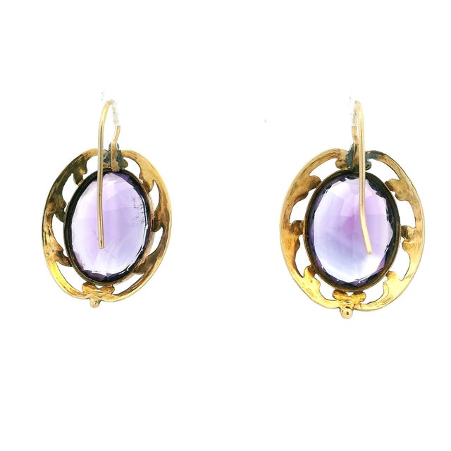 Amethyst Late 19th Century Victorian 18k Gold 20 Carat Amethyst Drop Earrings, Pair For Sale - Image 8 of 15