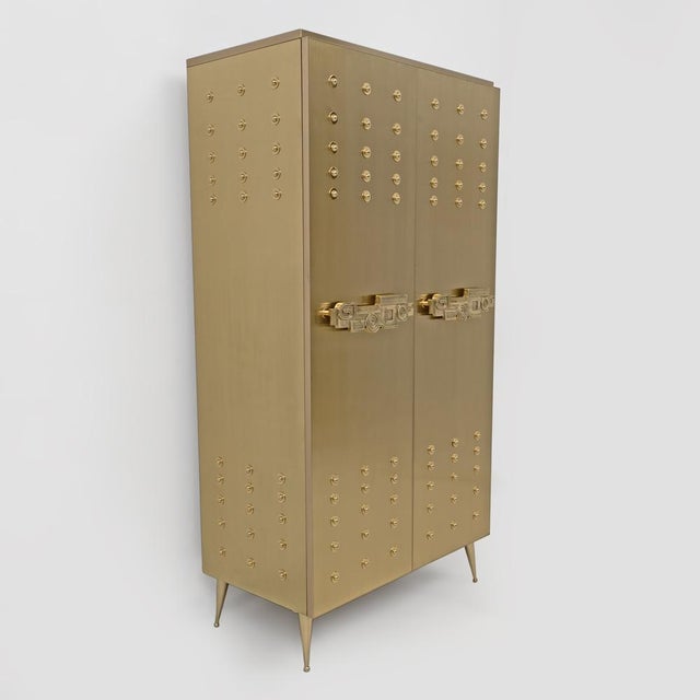 Italian Brass Bar Cabinet with Sculptural Cast Brass Handles, 1980 For Sale - Image 11 of 11