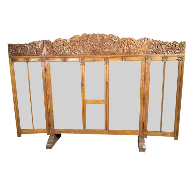 Large Vintage Eastern Room Divider with Mirrors For Sale