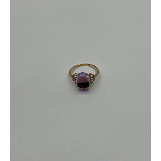 Early 21st Century Oval Cabochon Pink Violet Amethyst 14k Diamond Statement Unique Ring, Size 6.75 For Sale - Image 5 of 13