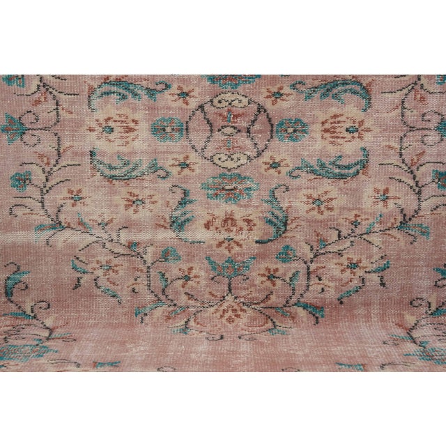 Textile 1970s Vintage Turkish Handmade Wool Cotton Pink Area Rug For Sale - Image 7 of 12