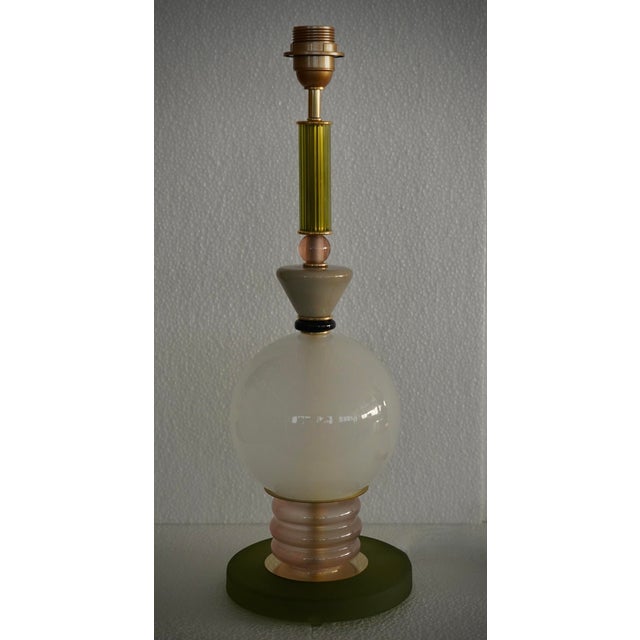 2000 - 2009 Murano Round Green Cream and Black Art Glass Table Lamp, 2000 For Sale - Image 5 of 9