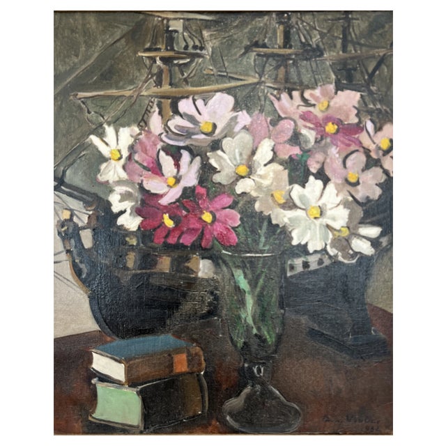 Benjamin II Vautier, Bouquet et livres, 1932, Oil on Canvas, Framed For Sale