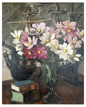 Benjamin II Vautier, Bouquet et livres, 1932, Oil on Canvas, Framed