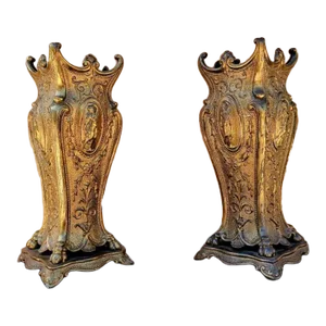 Antique French Neoclassical Ornate Gilt-Bronze Mantel Vases - Pair