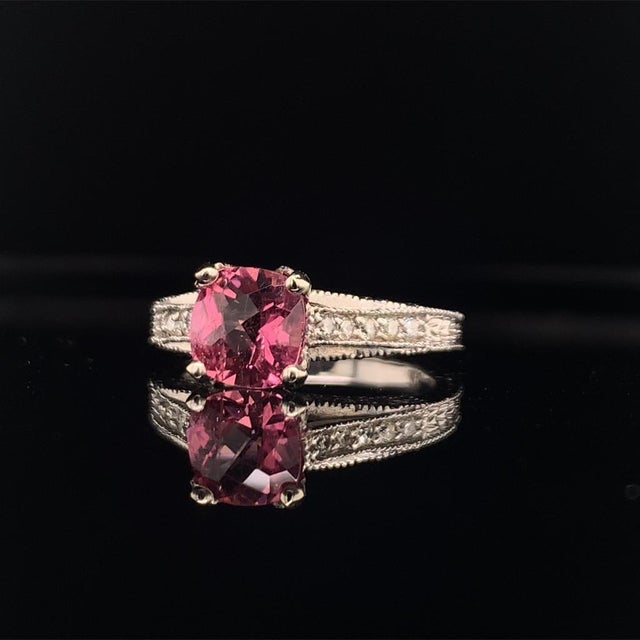 Diamond Pink Tourmaline Rubellite Ring 6.5 14k White Gold 2.45 TCW Certified For Sale - Image 10 of 11