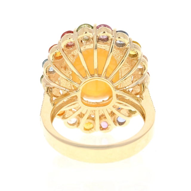 9.65 Carat Opal Sapphire Diamond Yellow Gold Cocktail Ring Size 7 For Sale - Image 4 of 6