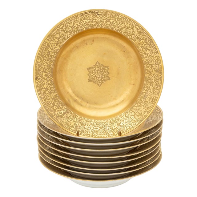 Limoges Gilt Decorated Porcelain Bowls, 9 For Sale