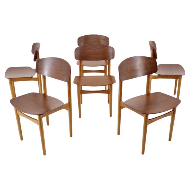 Oak and Teak Model 122 Dining Chairs by Børge Mogensen for Søborg Møbelfabric, 1960s, Set of 6 For Sale