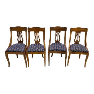 19th Century Napoleon LLL Walnut French Gondola Chais- Set of 4 For Sale