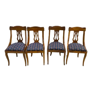 19th Century Napoleon LLL Walnut French Gondola Chais- Set of 4
