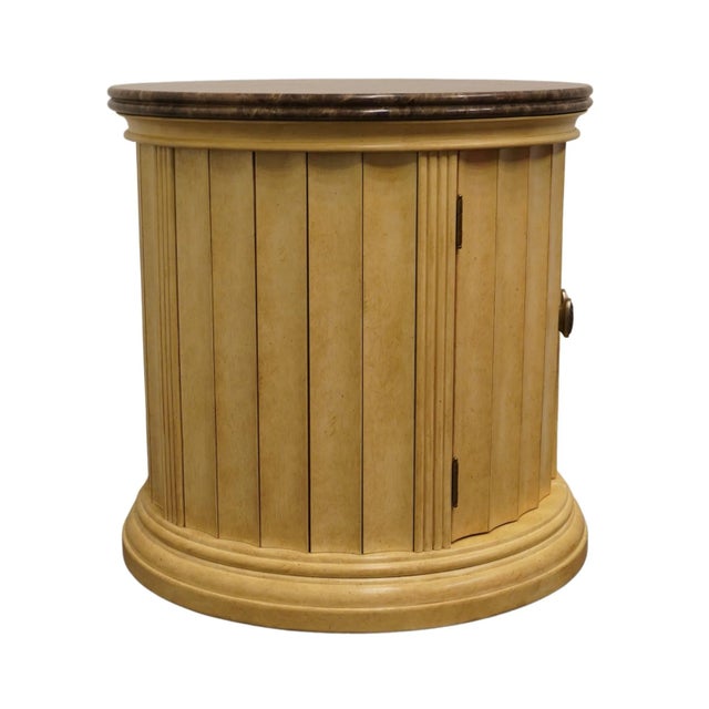 Lexington Furniture Cream / Antiqued White Italian Neoclassical Tuscan Style 26" Round Accent Storage End Table W. Granite Top 343-214 For Sale - Image 9 of 11