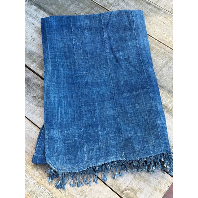 Textile Vintage African Indigo Denim Mossi Mudcloth 66” L X 44” W Textile | No. 139 For Sale - Image 7 of 7
