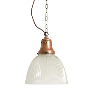 Antique Reclaimed Holophane Church Glass Pendant Light, 1940s For Sale