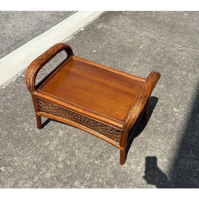 1970s Rattan Footstool Ottoman For Sale - Image 4 of 4