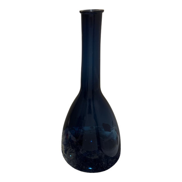 Vintage 1960s Holmegaard Blue Glass Vase Danish Art Glass Bottle For Sale