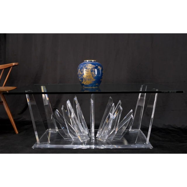 Lucite "Ice Crystals" base rectangle glass top Mid-Century Modern coffee table.