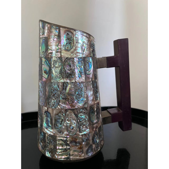 Metal Vintage Brass and Abalone Pitcher & Glasses Set From Mexico- 7 Pieces For Sale - Image 7 of 14